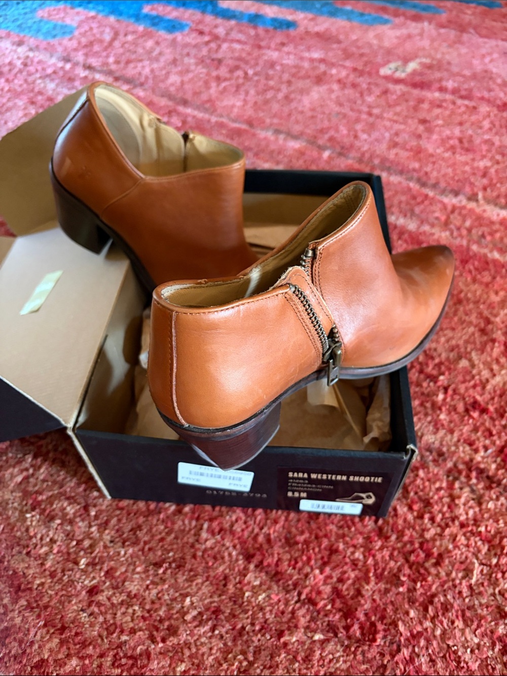 Frye Cognac Leather Ankle Booties with Side Zip